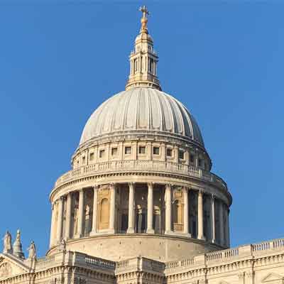 St. Paul's Cathedral The imposing dome against a clear blue sky.