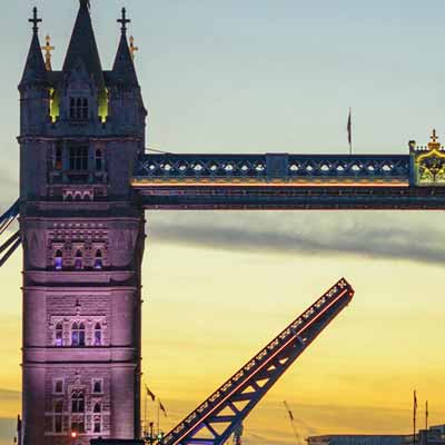 Tower Bridge Victorian tower with raised bascule.